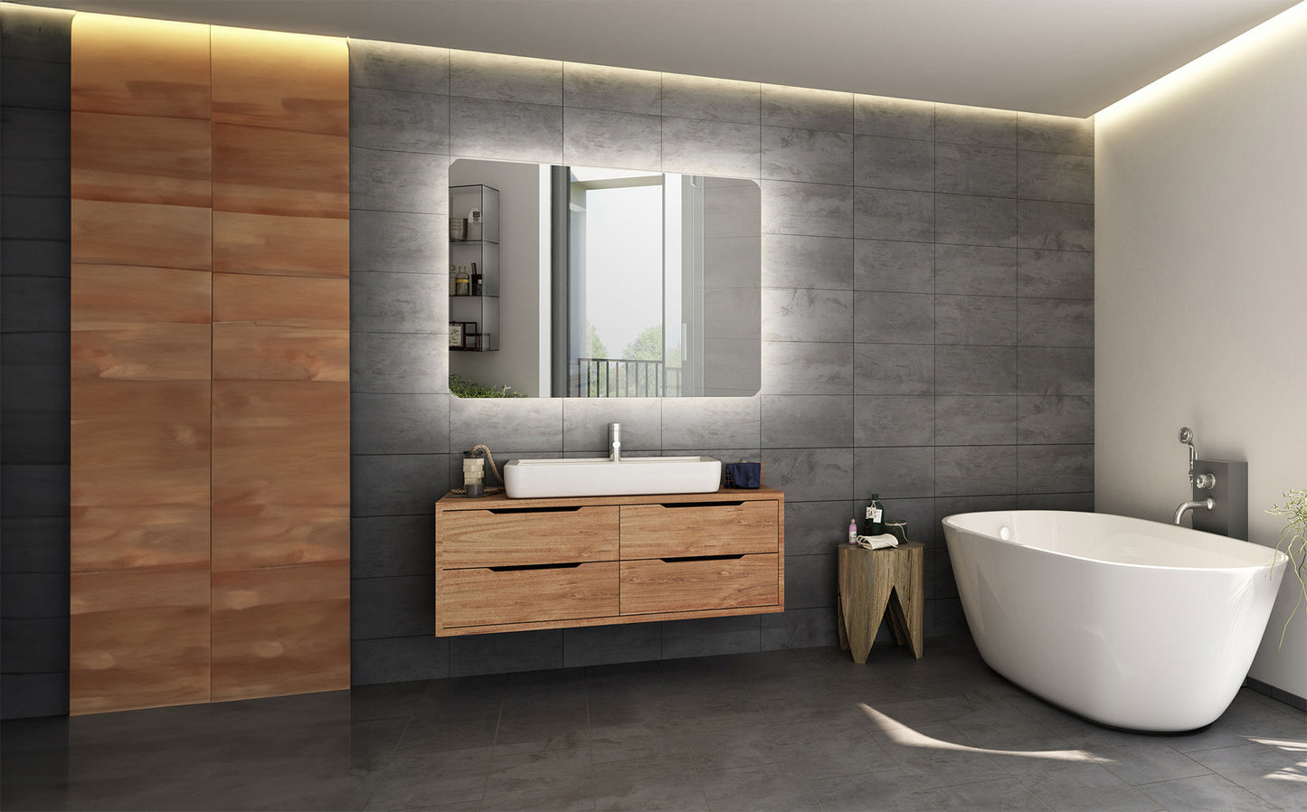 Halo Rounded Rectangle Lighted Mirror