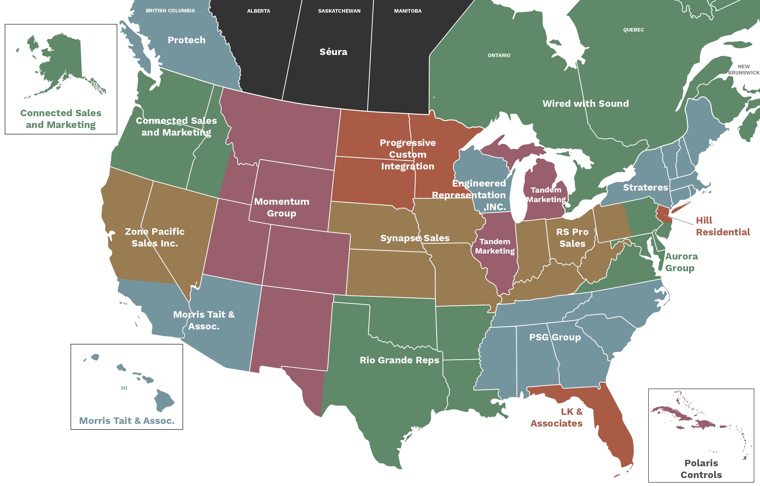 Map of the United States indicating which reps cover what states